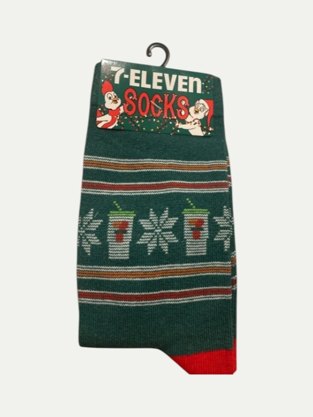 7-Eleven NWT Holiday XMAS Cup Socks Mens M Green Red Toe Novelty Gas Station